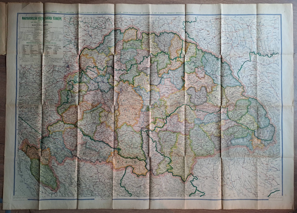 Magyarország közigazgatási térképe 1918-ban, az 1942. évi határokkal