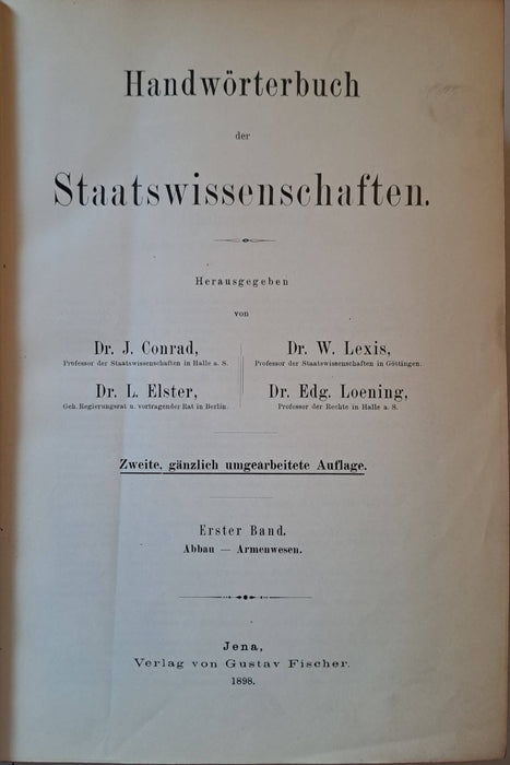 Handwörterbuch der Staatswissenschaften I-V., VII.