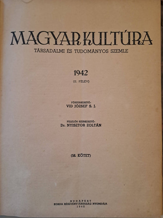 Magyar Kultúra 1942 XXIX. évfolyam II. félév