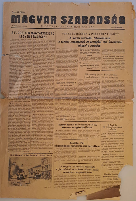Magyar Szabadság 1956. november 1. I. évf. 2. - Egyetemi Ifjúság 1956. november 2. I. évf. 5.