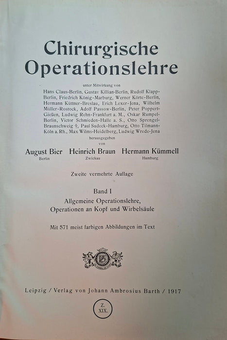 Chirurgische Operationslehre I–V. (1917) és 5-6. kötet (1957)