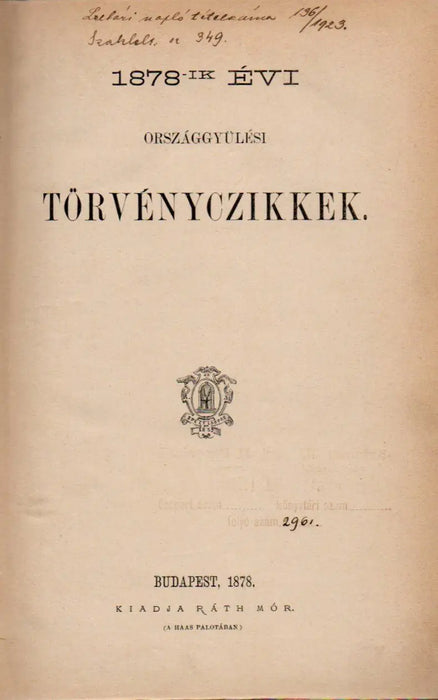 1878 - ik évi országgyűlési törvényczikkek - Oskola Antikvárium