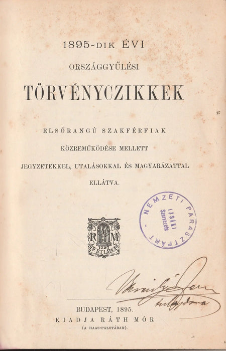 1895 - dik évi országgyűlési törvényczikkek - Oskola Antikvárium