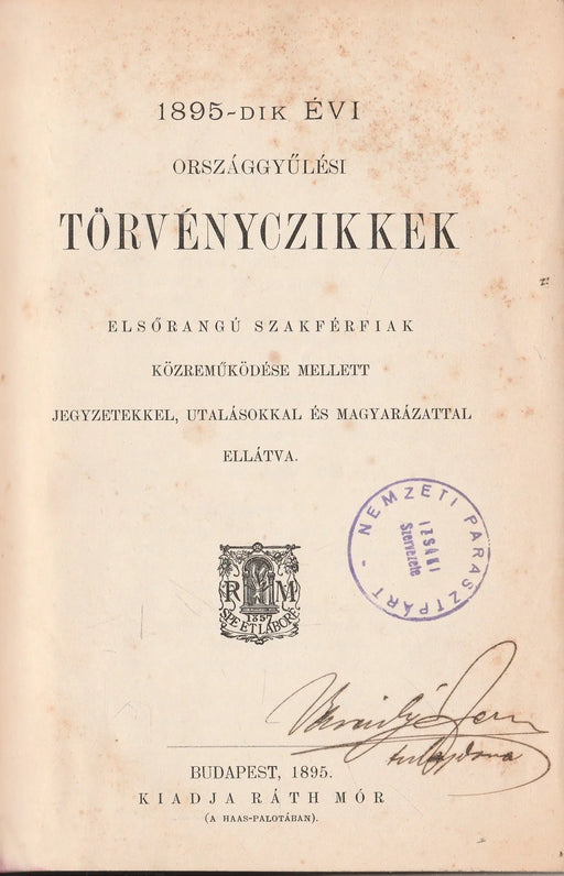 1895 - dik évi országgyűlési törvényczikkek - Oskola Antikvárium