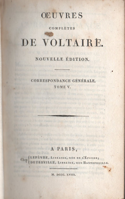 Oeuvres complétes de Voltaire. Correspondance générale Tome V.