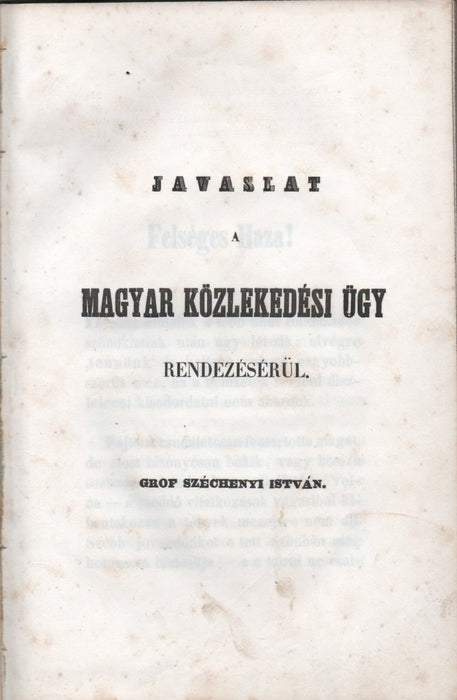 Javaslat a magyar közlekedési ügy rendezésérül.