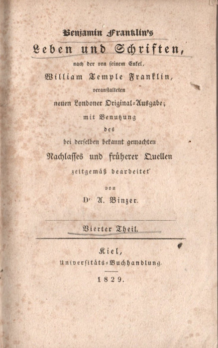 Benjamin Franklin's Leben und Schriften IV.