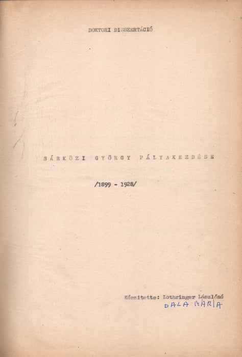 Sárközi György pályakezdése (1899-1928)