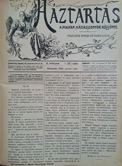 Háztartás - A magyar háziasszonyok közlönye - X-XI. évfolyam 1904-1905