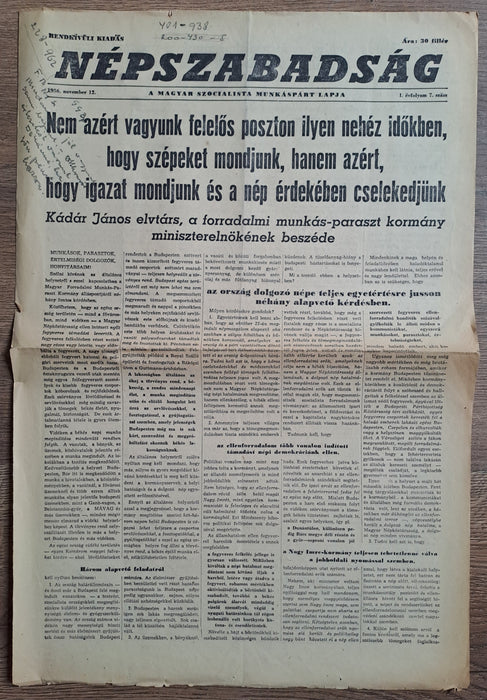 Népszabadság I. évfolyam 7. szám 1956. november 12. - Rendkívüli kiadás