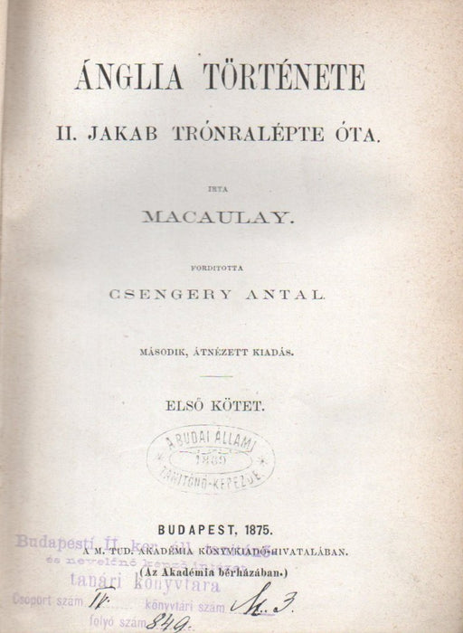 Ánglia története II. Jakab trónralépte óta I-VI.