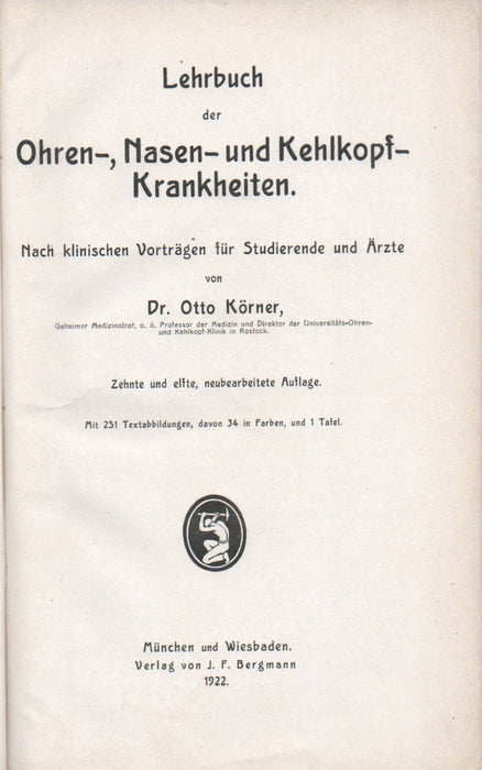 Lehrbuch der Ohren-, Nasen- und Kehlkopf-Krankheiten