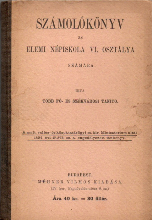 Számolókönyv az elemi népiskola VI. osztálya számára