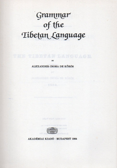 Grammar of the Tibetan Language