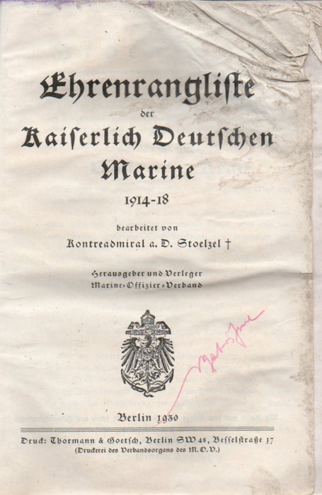 Ehrenrangliste der Kaiserlich Deutschen Marine 1914-18