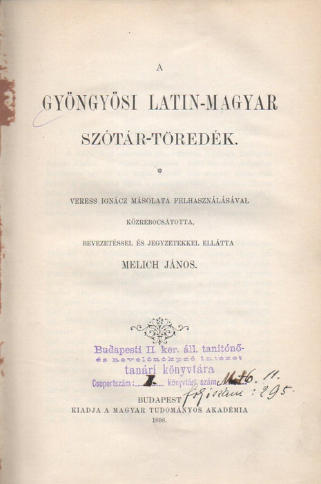 A Gyöngyösi latin-magyar szótár-töredék