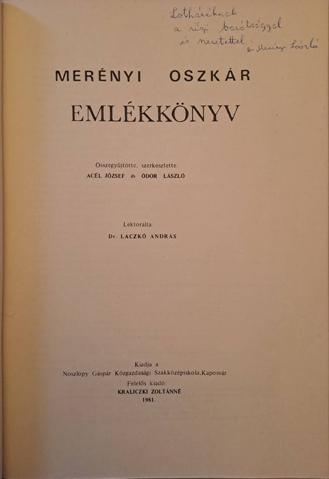 Merényi Oszkár emlékkönyv 1895-1981