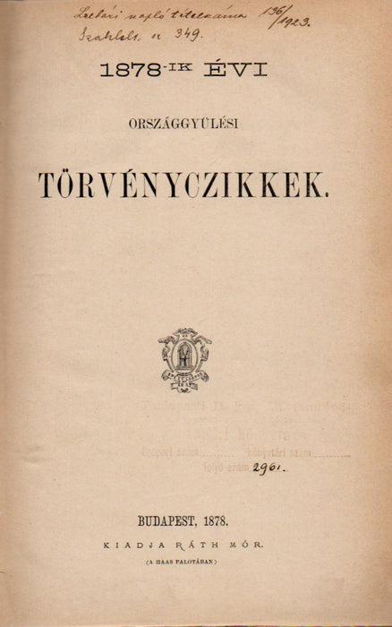 1878-ik évi országgyűlési törvényczikkek