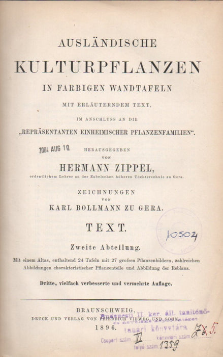 Ausländische Kulturpflanzen in farbigen Wandtafeln - Text I-III.