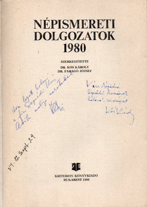 Népismereti dolgozatok 1980