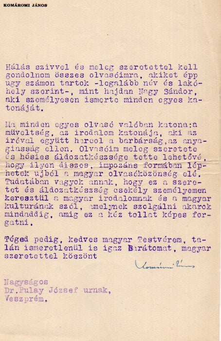 Komáromi János huszonötéves írói jubileuma