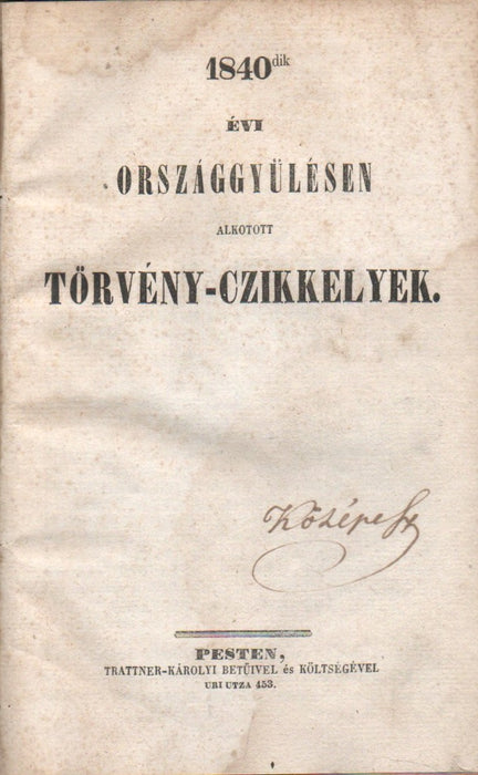 1840-dik évi országgyűlésen alkotott törvény-czikkelyek