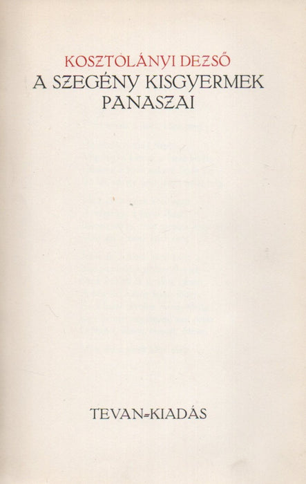 A szegény kisgyermek panaszai