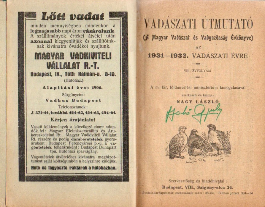 Vadászati útmutató 1931-32