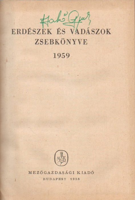 Erdészek és vadászok zsebkönyve 1959