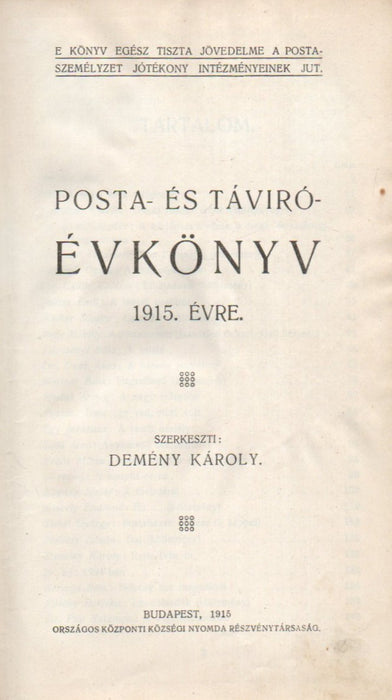 Posta- és távíró évkönyv 1915. évre