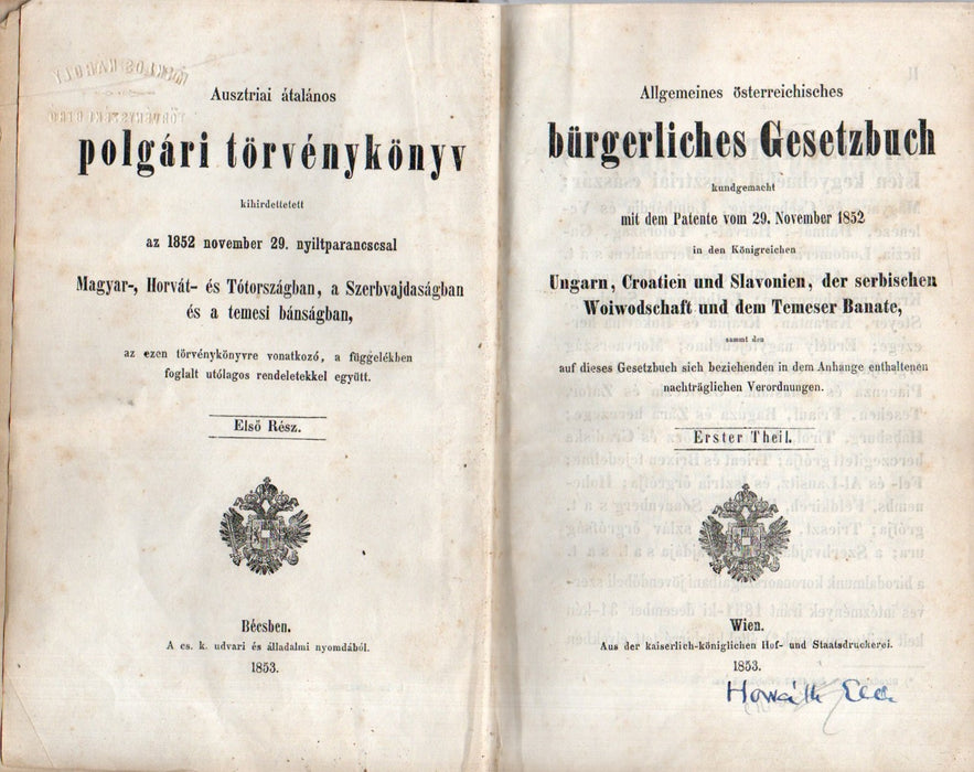 Ausztriai általános polgári törvénykönyv I-II. - Allgemeines österreichises bürgerliches Gesetzbuch I-II.
