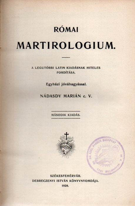 Római martirologium - Székesfehérvár 1928