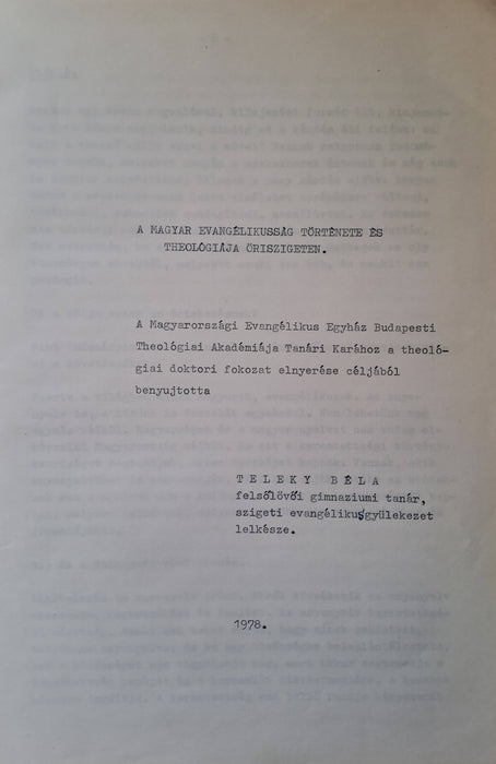 A magyar evangélikusság története és theológiája Őriszigeten