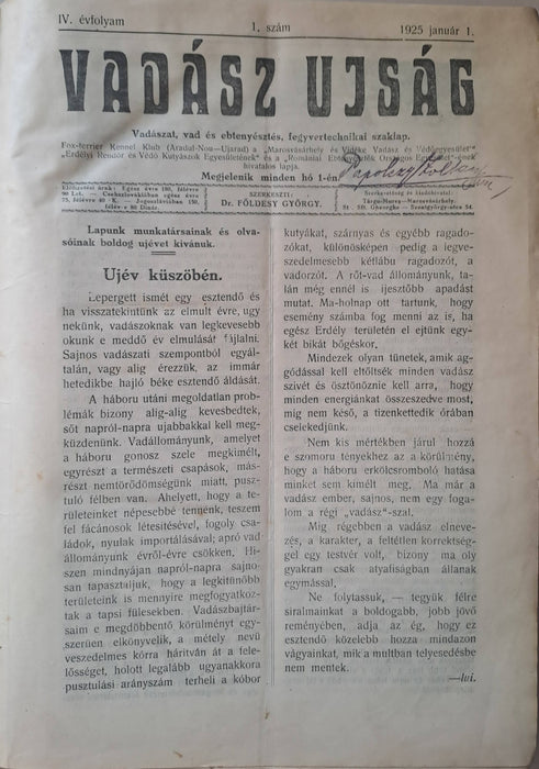 Vadász Ujság IV-V. évfolyam 1925-1926 - Marosvásárhely