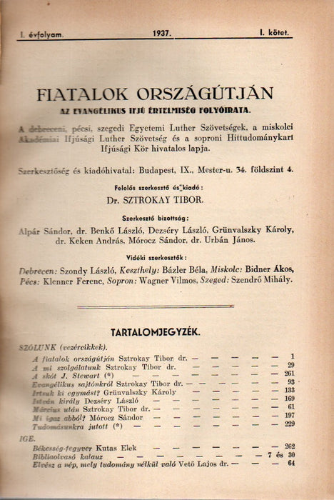 Fiatalok Országútján 1937 I. évfolyam 1. kötet