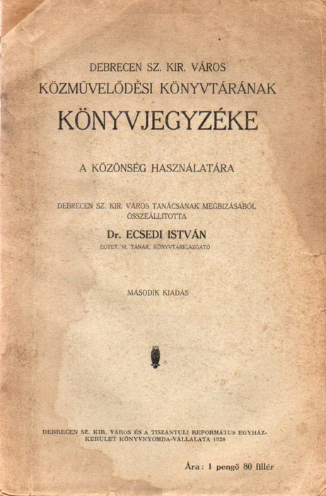 Debrecen sz. kir. város közművelődési könyvtárának könyvjegyzéke