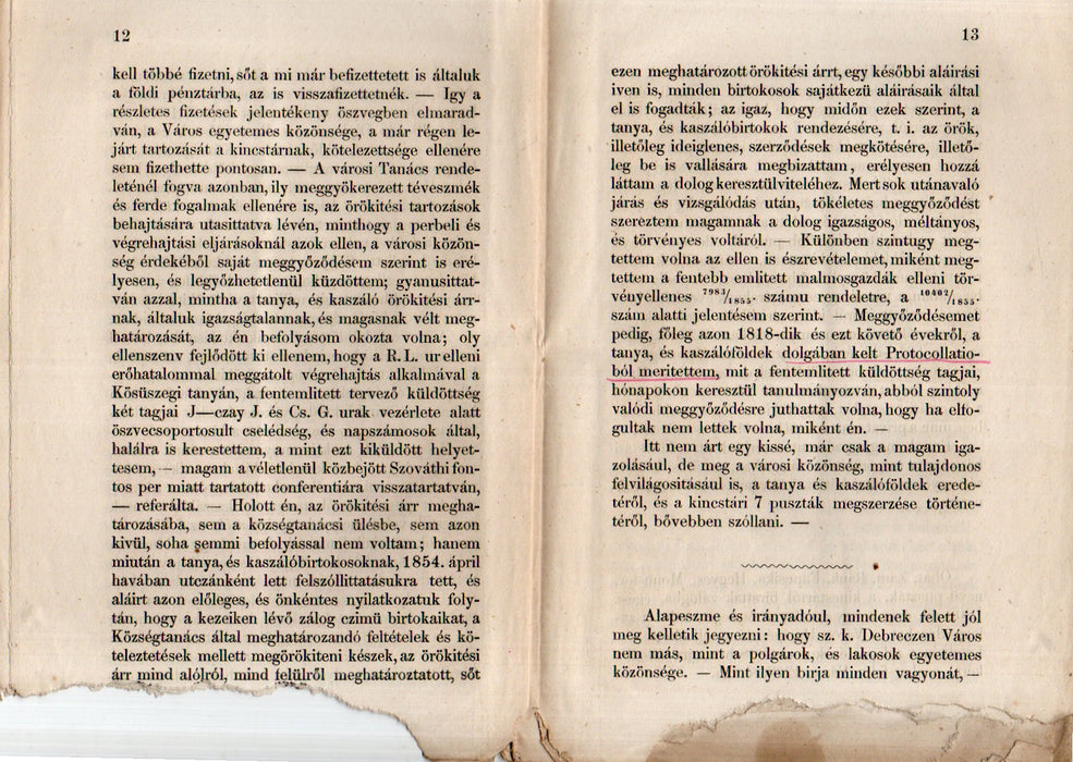 Emlékirat sz. kir. Debreczen város polgárainak tanya és kaszálló birtokainak állapotáról