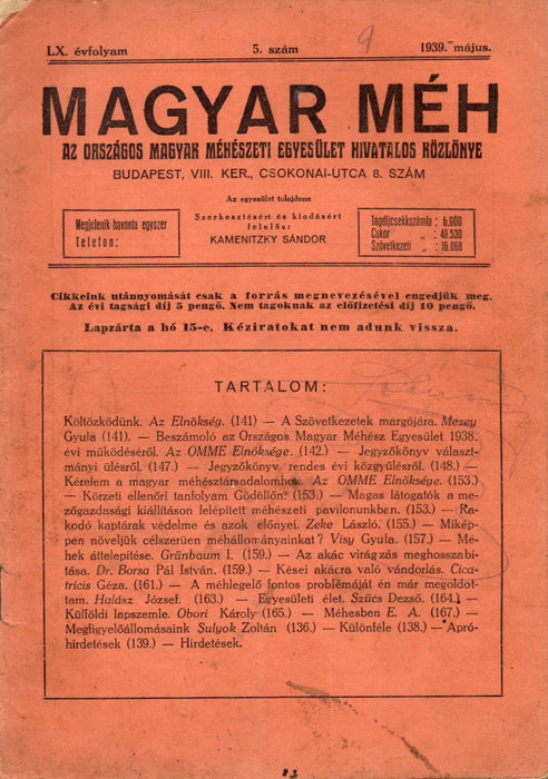Magyar Méh vegyes számai 1937-1944