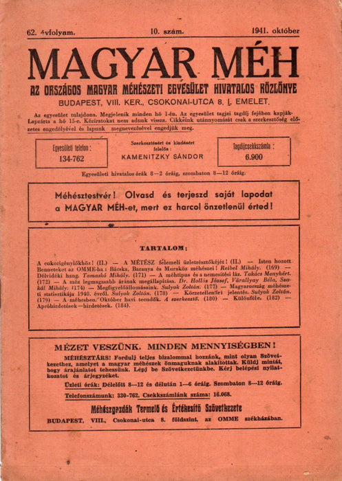 Magyar Méh vegyes számai 1937-1944
