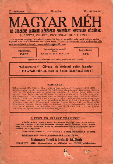 Magyar Méh vegyes számai 1937-1944