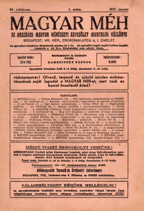Magyar Méh vegyes számai 1937-1944