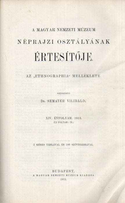 Ethnographia XXIV. évfolyam 1913. - A Magyar Nemzeti Múzeum néprajzi osztályának értesítője XIV. évfolyam 1913.