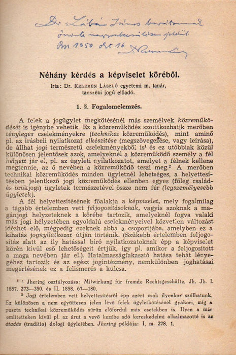 Néhány kérdés a képviselet köréből