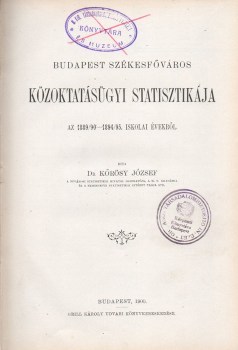 Budapest székesfőváros közoktatásügyi statisztikája az 1889/90-1894/95. iskolai évekről