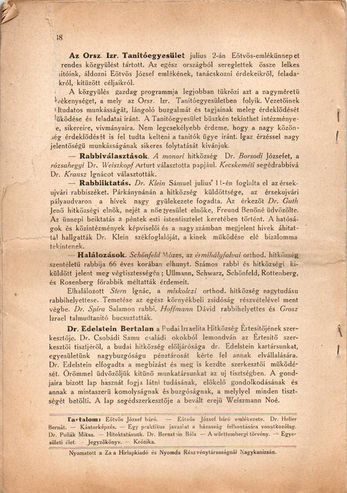 Magyar Izrael VI. évfolyam 7-8. szám 1913. Nagykanizsa