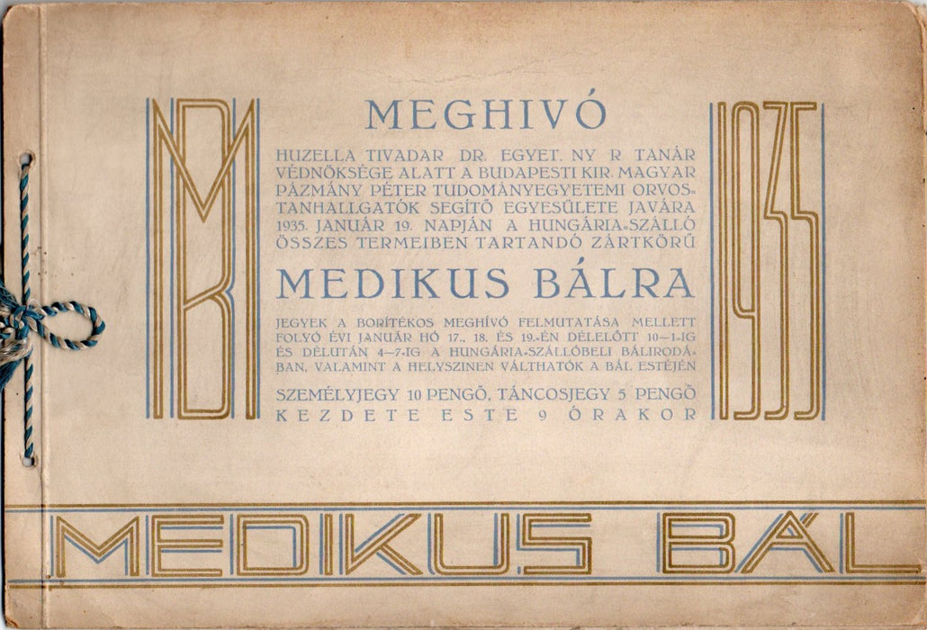 Meghívó Medikus bálra 1935