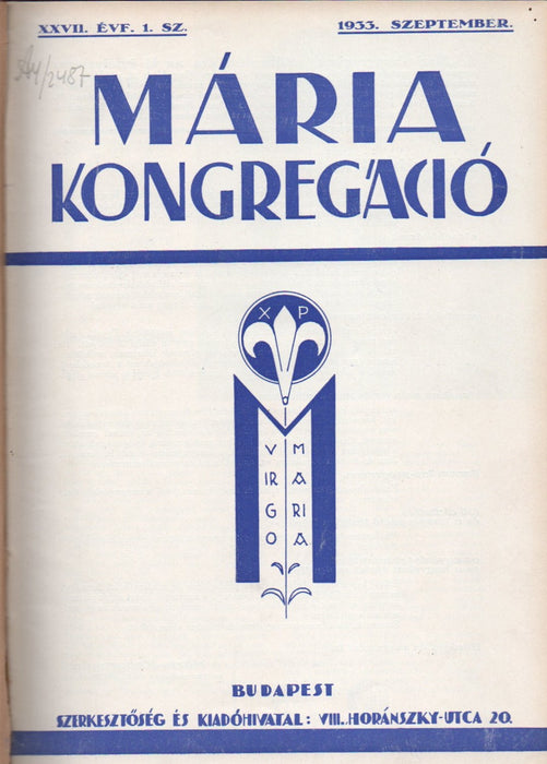 Mária-Kongregáció XXVII. évfolyam 1-10. szám 1933-1934