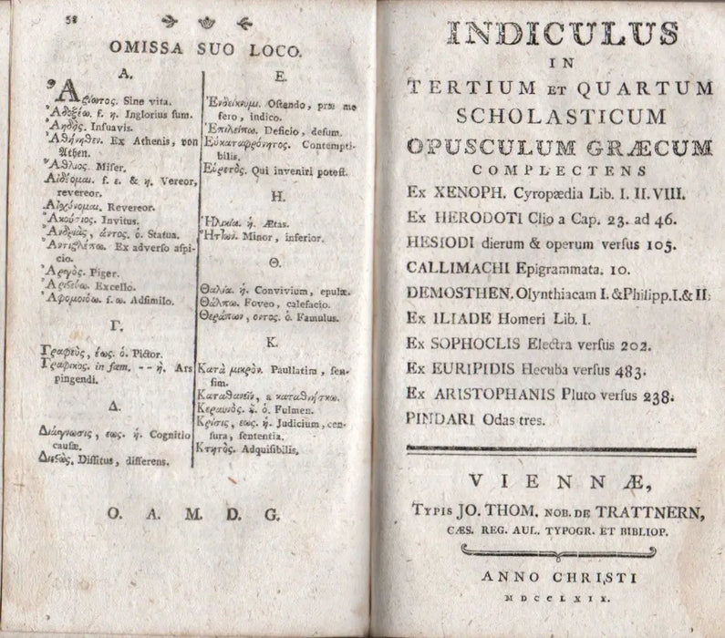 Indiculi in scholastica opuscula Graeca I–IV.
