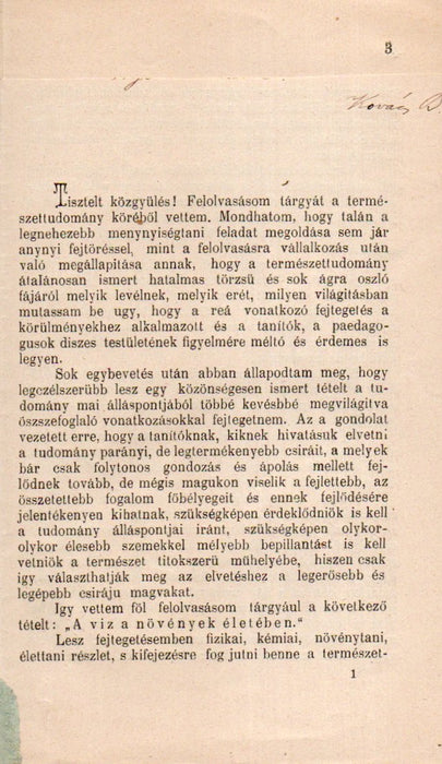 A víz a növények életében - Kolozsvár (1896)