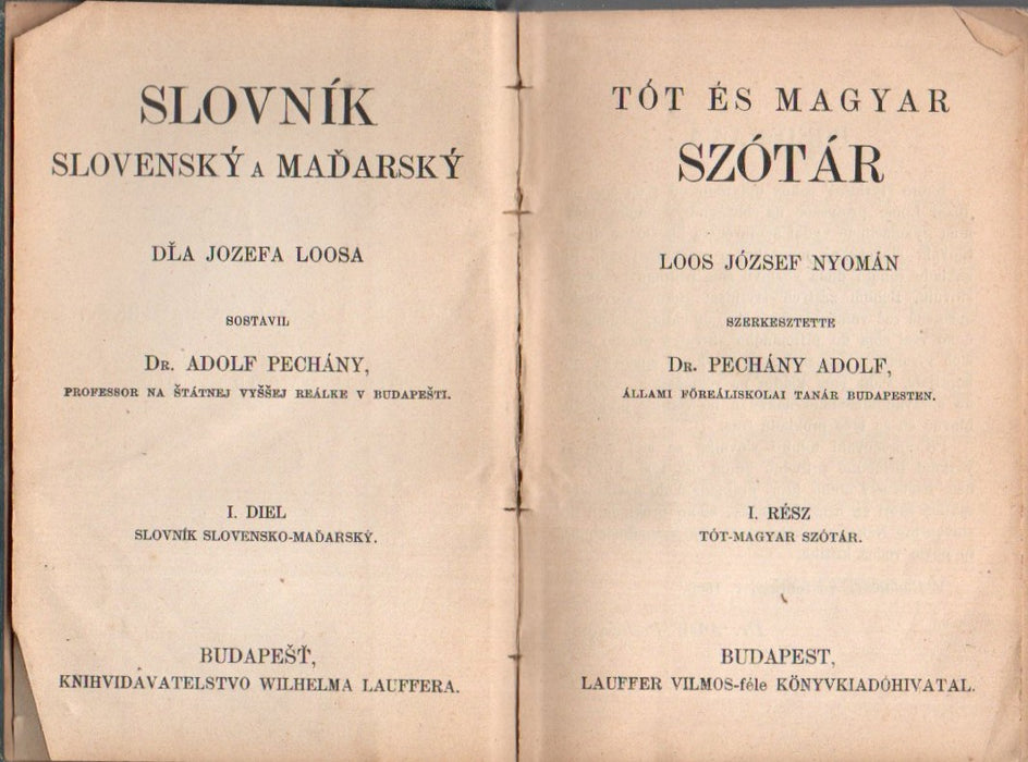 Tót és magyar szótár - Magyar és tót szótár
